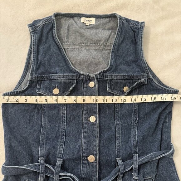 Only Denim Blue Jean Size Large Sleeveless Belted Tank Dress 90s Classic - Picture 11 of 11